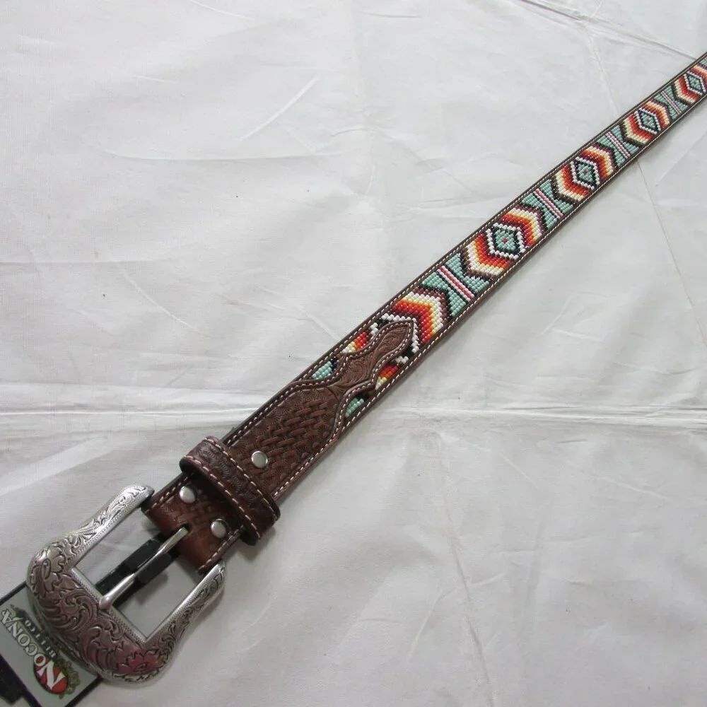Nocona Youth Girl's Basketweave Beaded Diamond Western Belt - N4441108